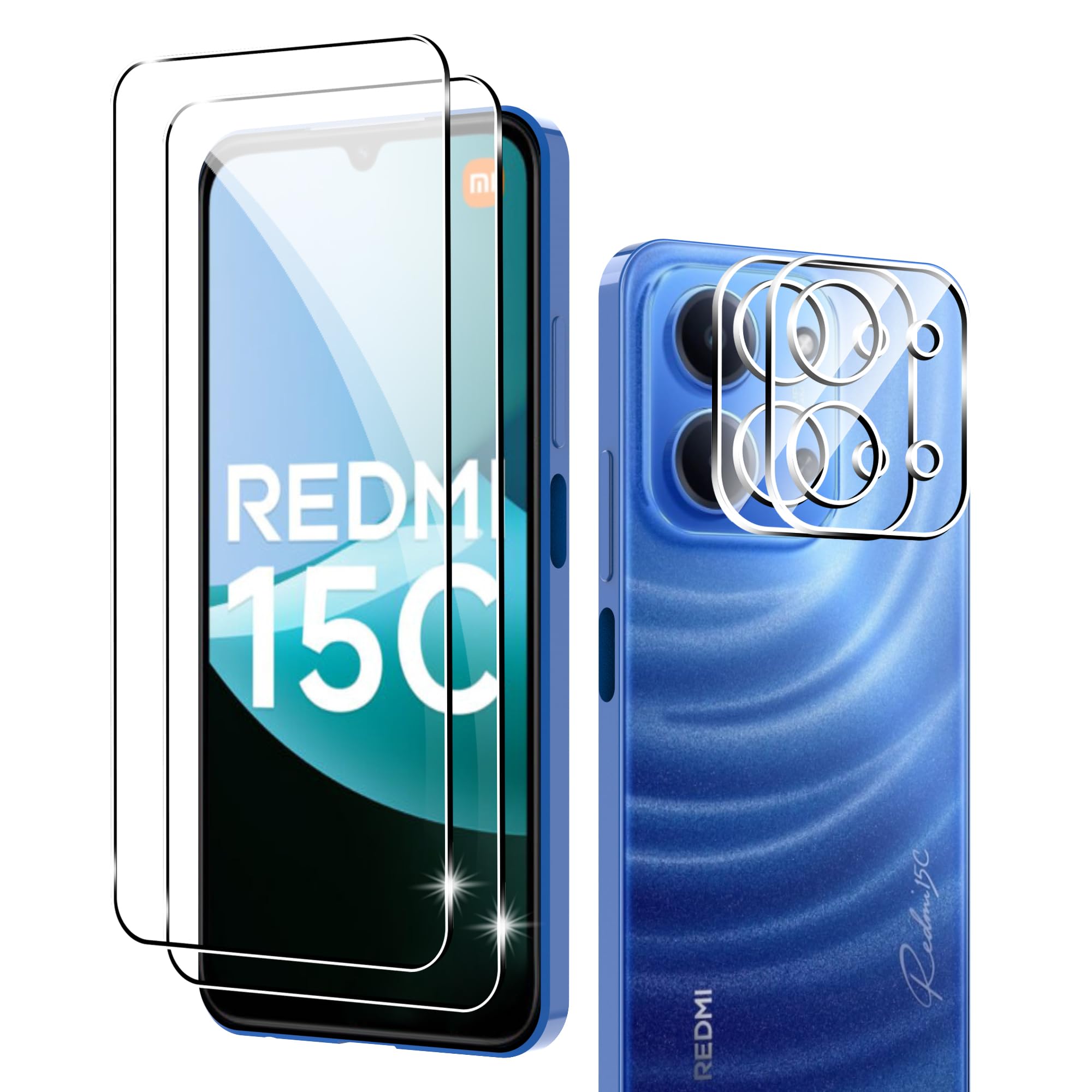 for Xiaomi Redmi 15C 5G Screen Protector with Camera Lens Protector, 9H Hardness,Anti-Scratch Tempered Glass flim, Case Friendly, Anti-Fingerprint (2+2 PACK)