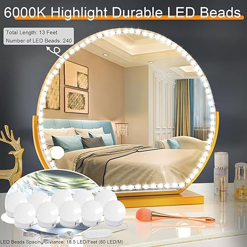 Miniatura 4 de Luces de espejo regulables, luces LED estilo Hollywood con 10 bombillas, luces de tocador alimentadas por USB para espejo, tocador, dormitorio,