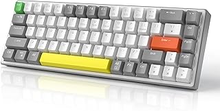 60% Mechanical Gaming Keyboard, 68 Keys Hot-Swappable Compact Blue LED Backlit Gaming Keyboard, MageGee SKY68 Wired Ergonomic Mini Office Keyboard for Windows PC Gamer (Red Switch, Gray & White)
