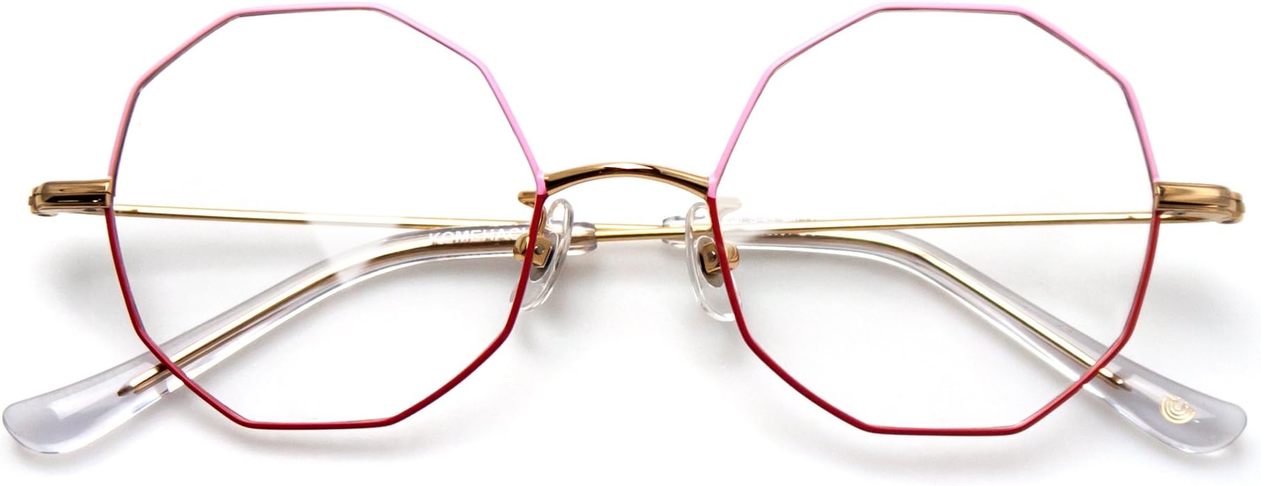 Komehachi - Women Unique Ten-Sided Light Metal Contrast Color Prescription-Ready Eyeglasses Frames Clear Lens Glasses (Pink&Orange)