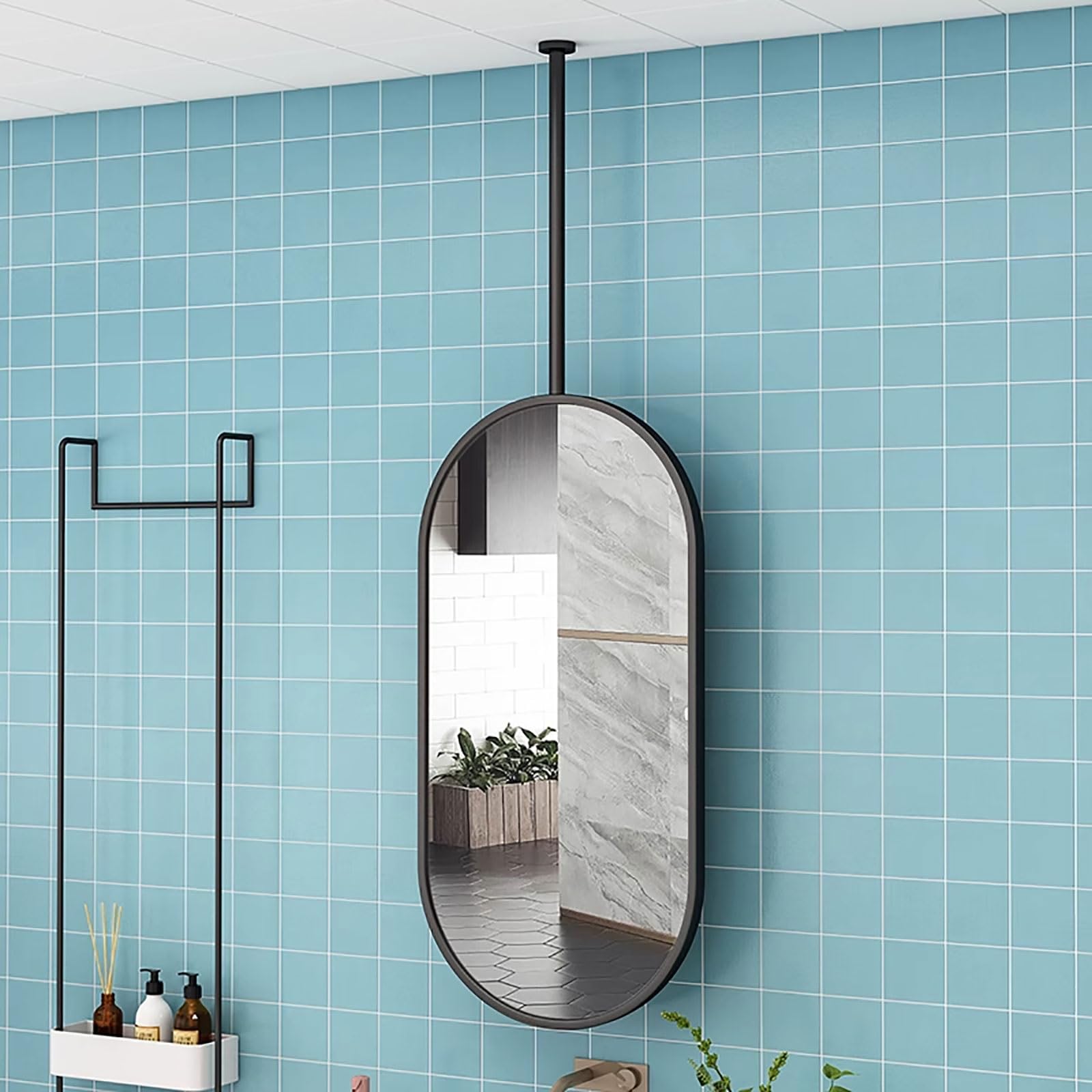Miroir suspendu ovale noir pour salle de bain chambre et entrée 50x100cm