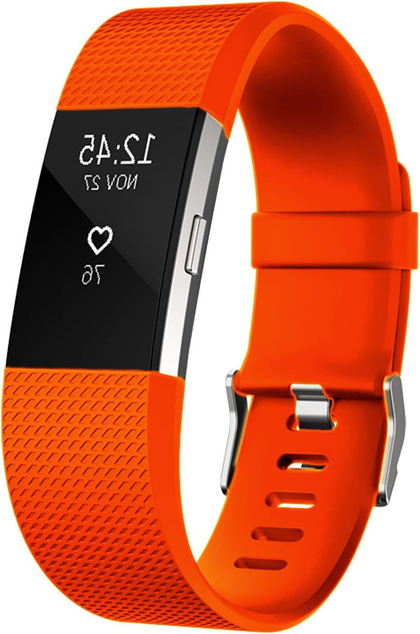 Fitbit Charge 2 Bands, orange Silicone Bands with Metal Buckle / Replacement Sport Strap for Fitbit Charge 2 small size