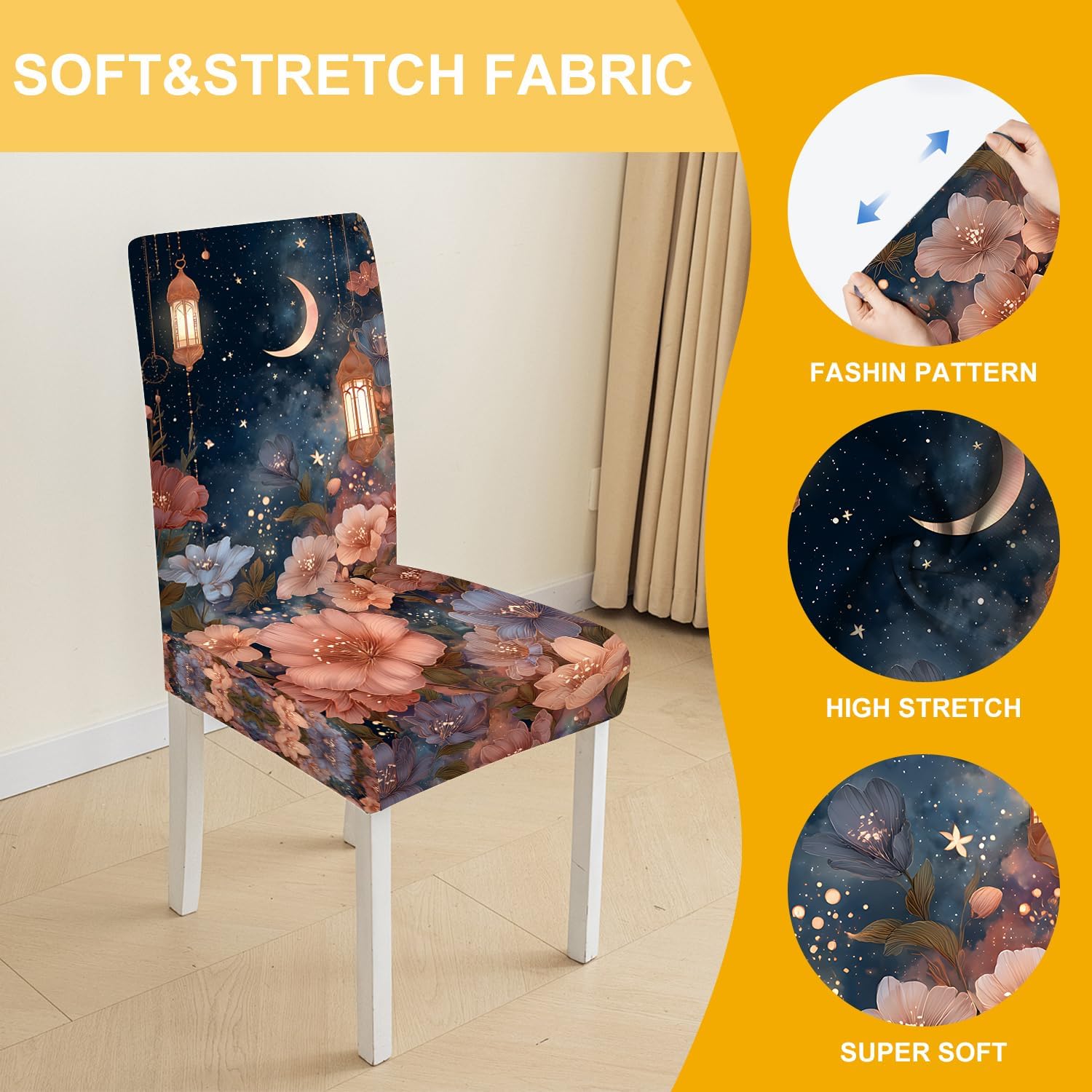 Easter Festive Decorations Chair Covers St. Patrick's Day Chair Back Cover Stretch Ramadan Seat Cover for Dining Room,Party,Banquet,Hotel,Ceremony (4, Ramadan-3)