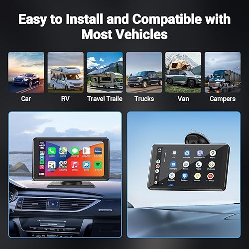 Miniatura 5 de Apple Carplay portátil de 7 pulgadas, pantalla táctil inalámbrica de doble DIN, compatible con Apple Carplay y Android Auto, estéreo para automóvil