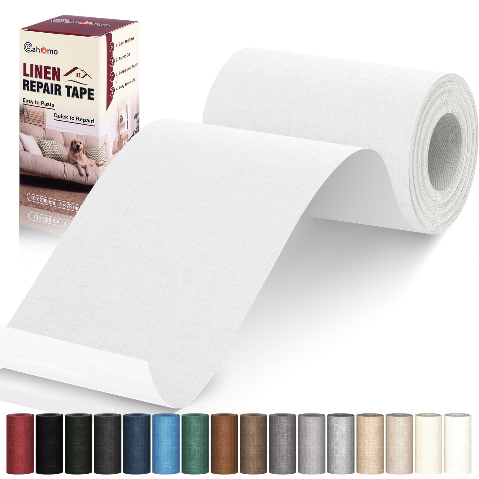 Cahomo Linen Repair Tape 4x79 inch, Self Adhesive Fabric Patches, Linen Patch Tape Kit, Fabric Repair Tape for Couch Sofas, Headboards, Chairs,
