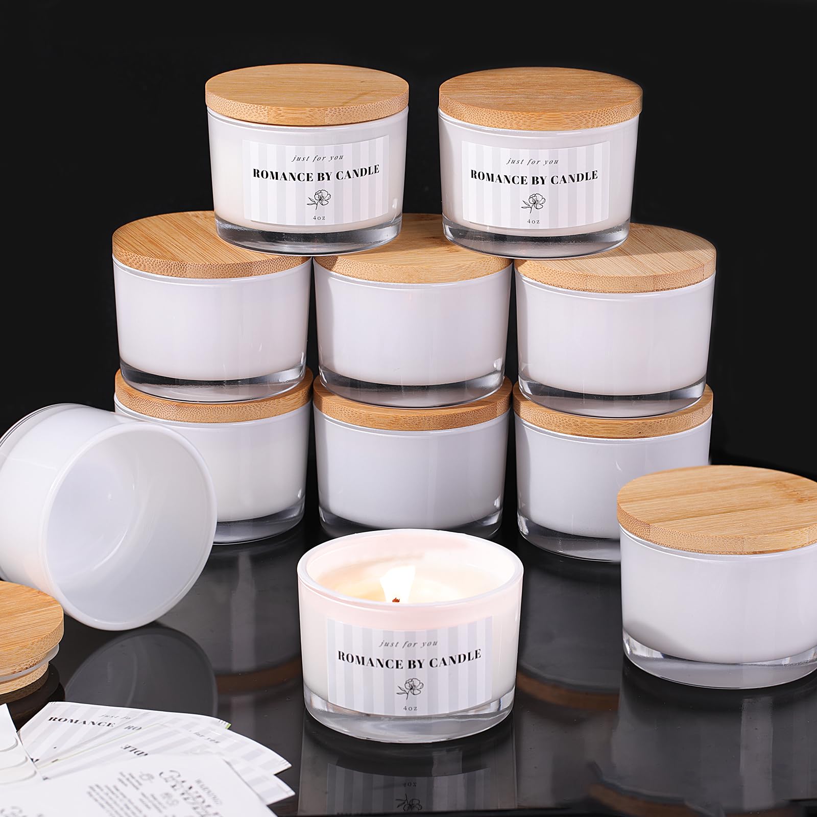 Photo 1 of 12 Pcs 4 oz White Glass Candle Jars with Lids& Labels for Candle Making