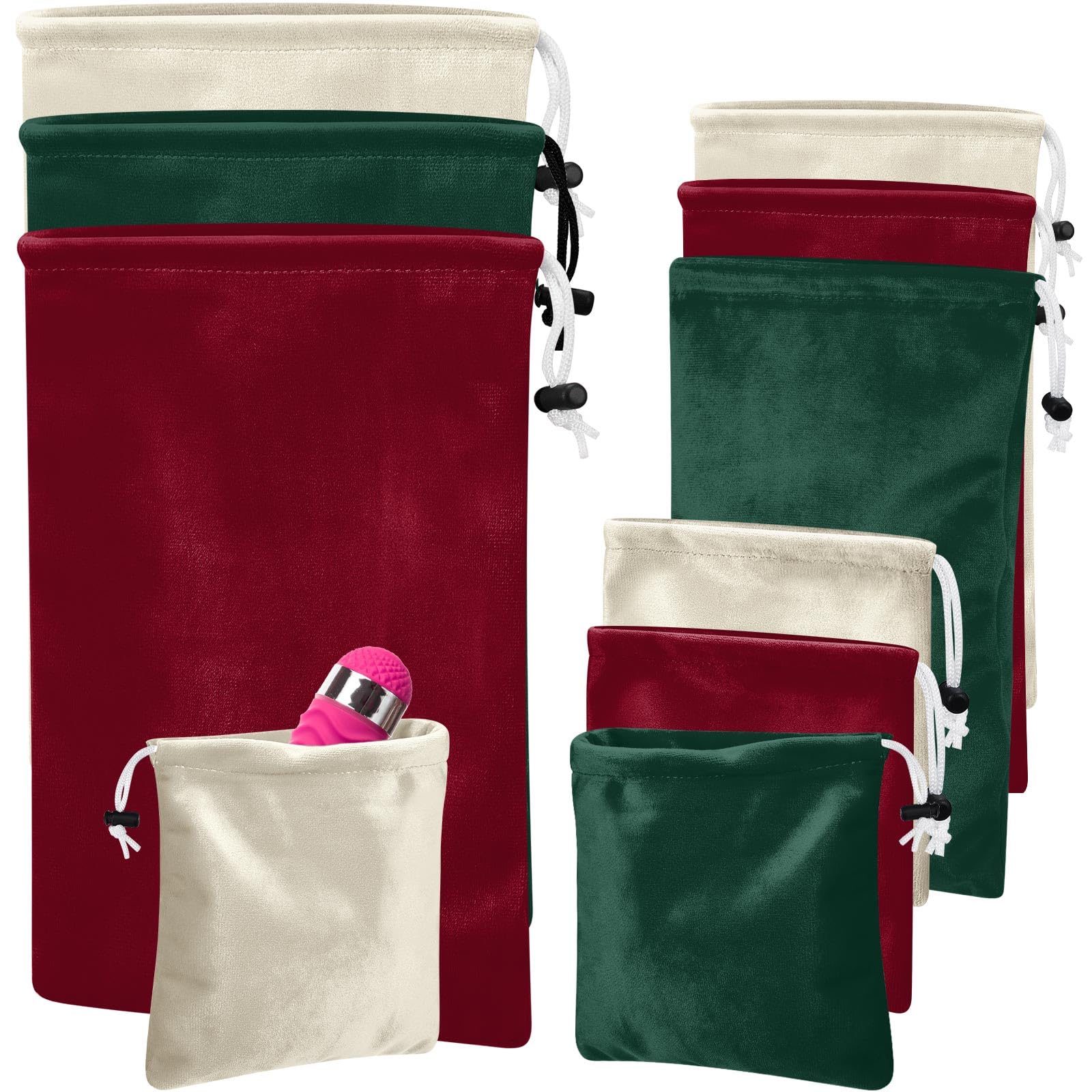Amylove 9 Pcs Satin Game Toy Storage Bag Silk Drawstring Bags Gift Bags Pouches for Lightweight Toys Organizer Stuff Sack Foldable Travel Pouch for Women, 3 Sizes(Red, Green, White) — image 1