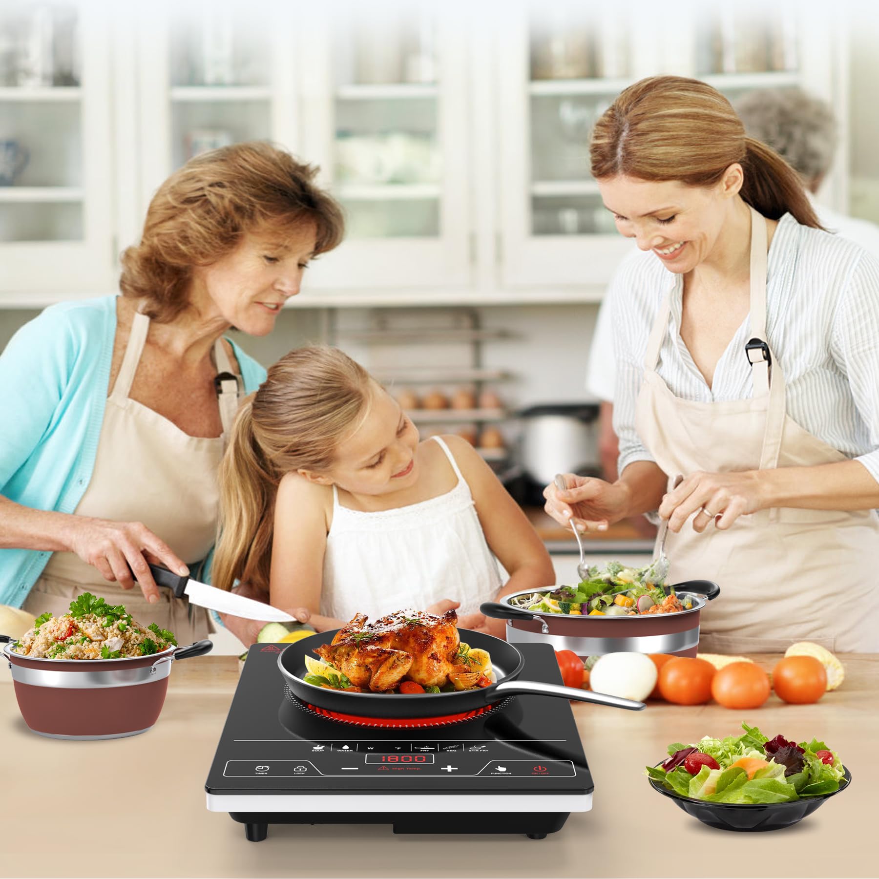 VBGK Single Burner Electric Cooktop,1800W Electric Stove Top Portable Cooktop LED Touch Control,8 Power Levels, Kids Lock &Timer,Overheat Protection,110V Hot Plates for Cooking