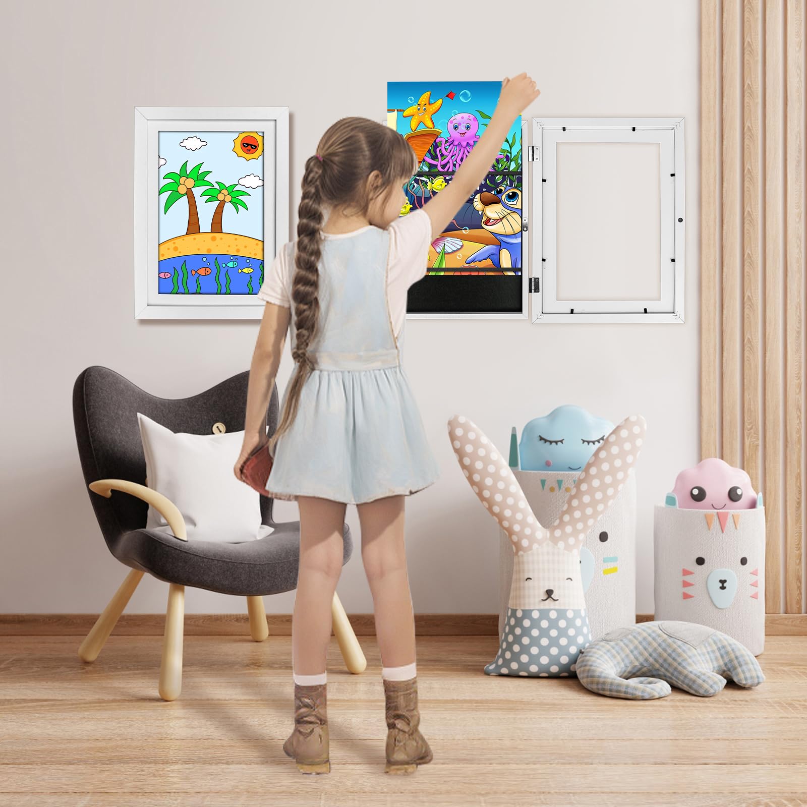 Cornice Per Bambini KoKoBin A4 Apribile | Con Cerniera Frontale | Per Disegni E Foto | Bianco - Foto 12