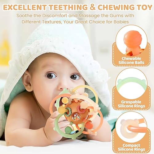 Miniatura 2 de Orzbow Juguetes sensoriales para la dentición para bebés, bola de mordedor Montessori para bebés, juguete de silicona para bebés, juguetes