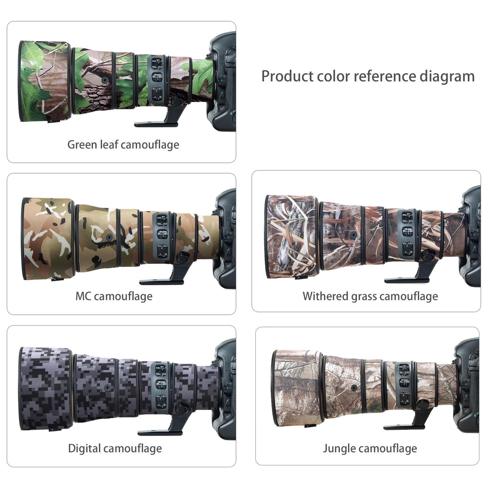 Osłona obiektywu do Nikon AF-S 500 mm F/5.6 E VR pokrowiec ochronny na obiektyw aparatu kamuflażowego (kolor: kamuflaż MC - wodoodporny) osłona przeciwdeszczowa