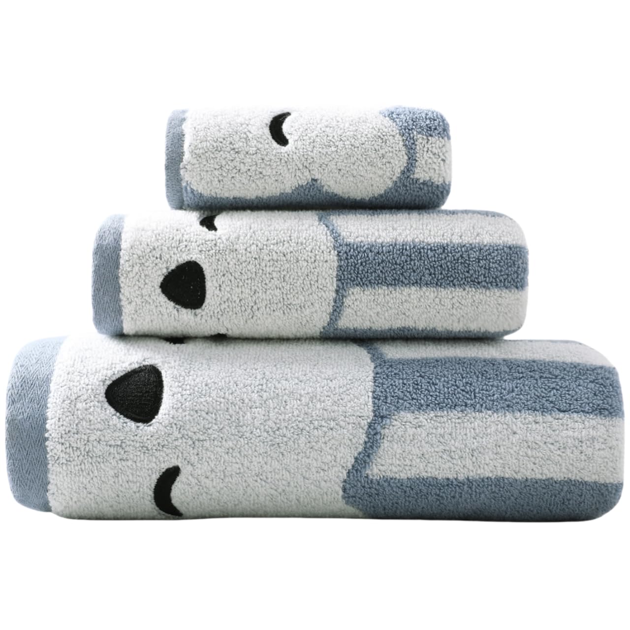 KINGSHORE 3 Piece Premium Bath Towel Set (Naughty Bear), 1 Bath Towel 1 Hand Towel 1 Washcloth, Quick-Drying, 100% Cotton，Oeko-TEX Certified （Stripes