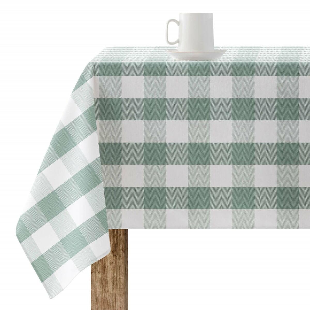 BL BELUM Resinated Tablecloth Stain Resistant Paintings 0120-104, Square Tablecloth Plaid Vichy Size; 140x140 cm, Anti Stain NO Rubber, Vichy Mint, 100% Organic Cotton