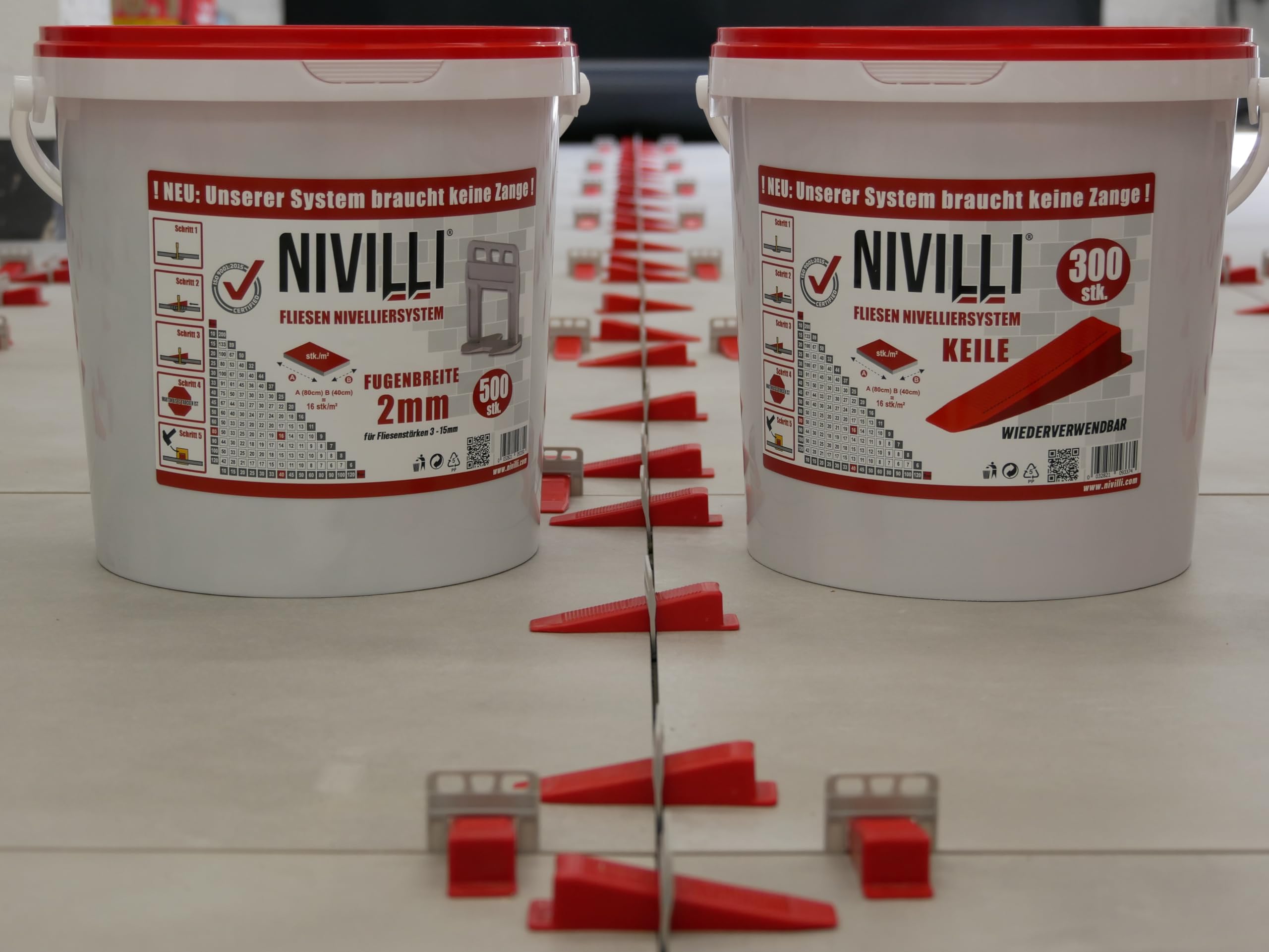 Keily - 500 languettes - 2,0 mm. Keily est un système de nivellement technique de haute qualité. Le meilleur pour un prix avantageux ! Largeur de joint 2 mm