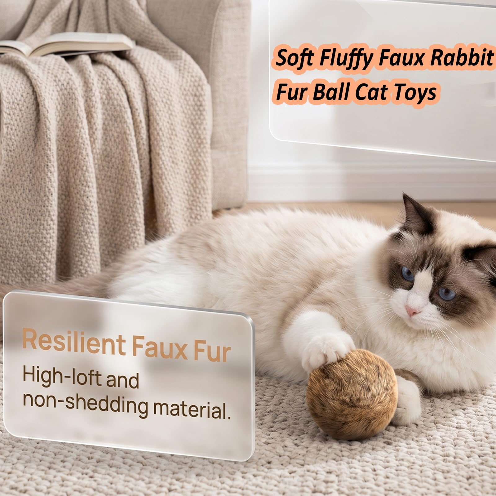Katzenspielzeug aus Kaninchenfell, Premium, weich, flauschig, Kaninchenfell, Katzenspielzeug für Indoor-Katzen, waschbar, interaktives Katzenspielzeug, Übungsball zum Jagen, Treten und Binden