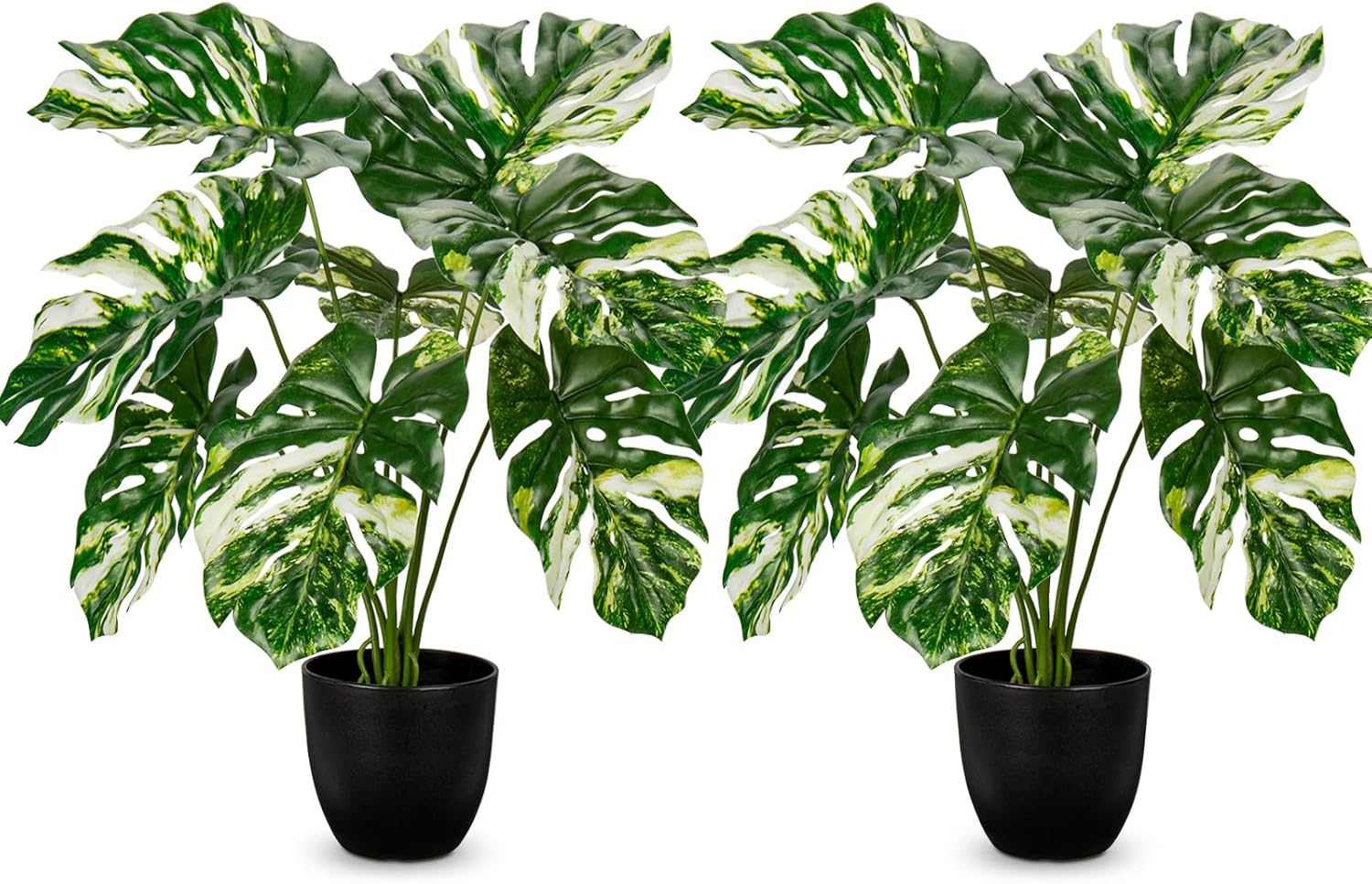 Hollyone Artificial Monstera Plant 17" Faux Monstera Deliciosa Plant in Black Pot Fake Swiss Cheese Tropical Plant Potted for Indoor Outdoor Floor Home Office Living Room Decor, 2 Pack 17" Monstera Plant-2 Pcs Style 3