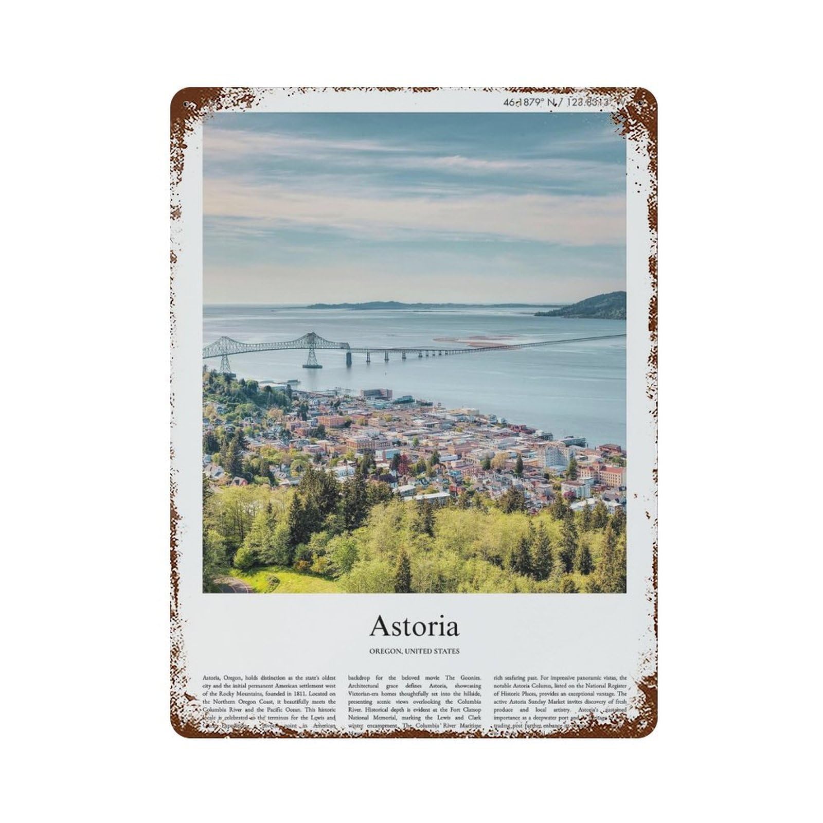 xiaoxiaoshen Astoria Oregon, United States, USA City Scenery Wall Decor Art Metal Tin Poster Modern Home Decor Art Home Bar Shop Decorations Vintage Sign 40x30cm