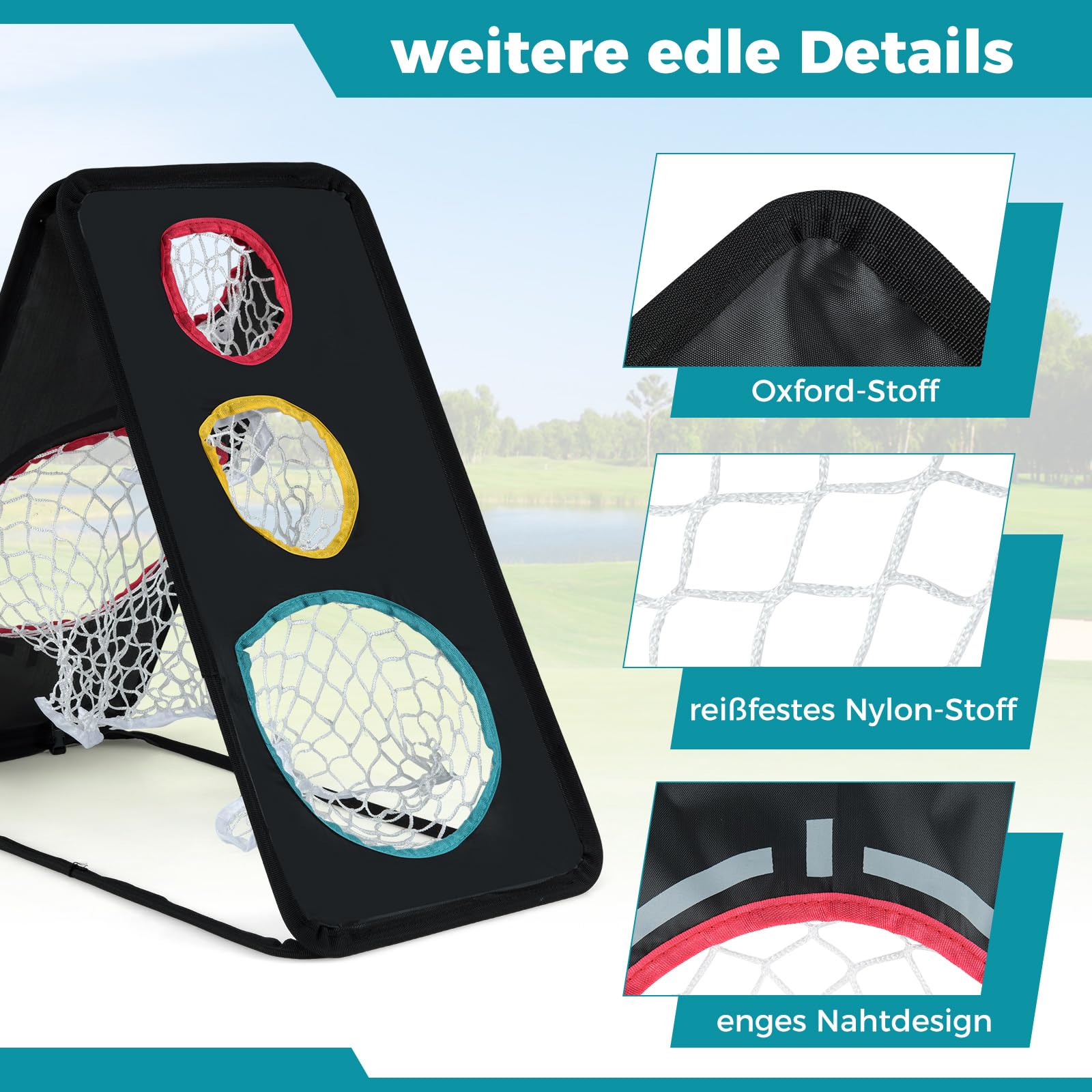 COSTWAY Golf Chipping Netz, doppelseitiges Übungsnetz tragbar & faltbar, Golfnetz aus Oxford-Gewebe mit 5 Zielzonen & dreieckige Struktur, Golf Zielnetz Trainingsnetz für Indoor & Outdoor