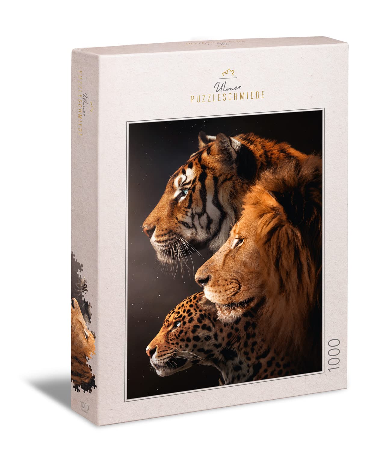 Ulmer Puzzleschmiede - The Big Three: Imposing Predatory Cat Motif with Tiger, Lion and Leopard - 1000 Piece Premium Puzzle Made in Germany