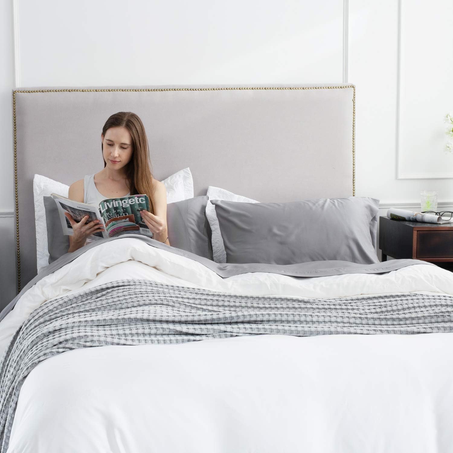 Bedsure 100% Bamboo Sheets King Size Cooling Sheets Deep Pocket Bed Sheets-Super Soft Breathable - 4 Pieces 1 Fitted Sheet with 16 Inches, 1 Flat Sheet, 2 Pillowcases-Light Grey : Home & Kitchen