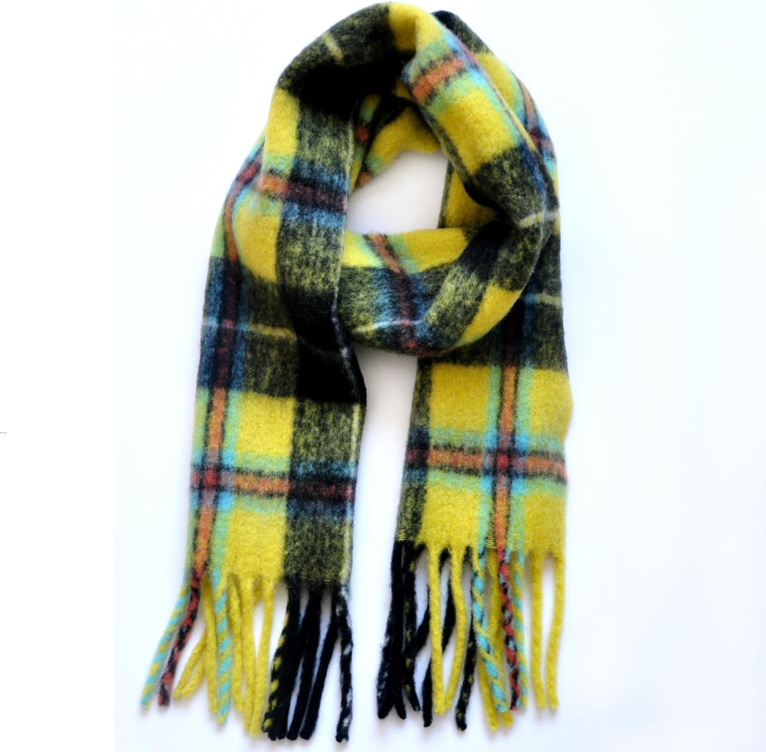 Wool Scarf for Women & Men,Long Shawl Winter Cold Weather Warm Thick Tassel Blanket Scarfs,Colorful Plaid Scarves - Image 4