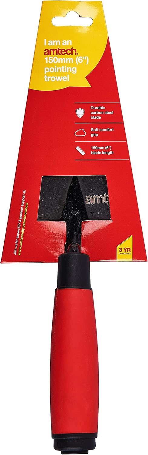 Amtech G0230 Pointed Trowel with Soft Red Grip, 6-Inch
