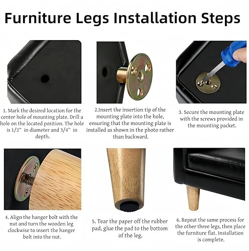 Miniatura 5 de WEICHUAN Sofá redondo negro de madera maciza, sofá otomano, sofá biplaza otomana, tocador, muebles, patas de muebles de madera de repuesto