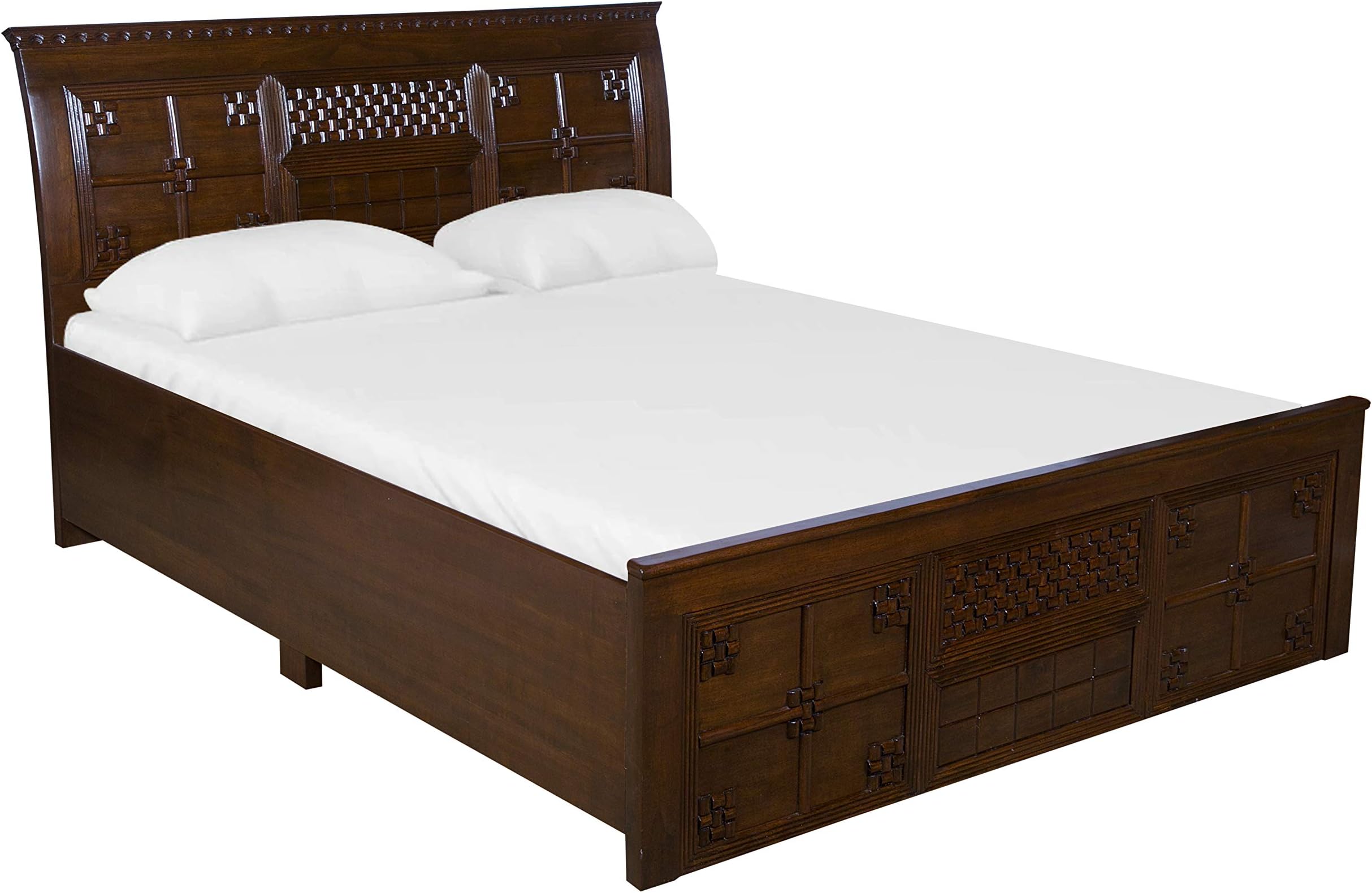 Intelore Solid Teak Wood King Size Bed with Storage |Sagwan Wooden Double Cot Bed with Box Storage and Upholstered Headboard for Bedroom | Wooden Bed King Size Cot with Storage