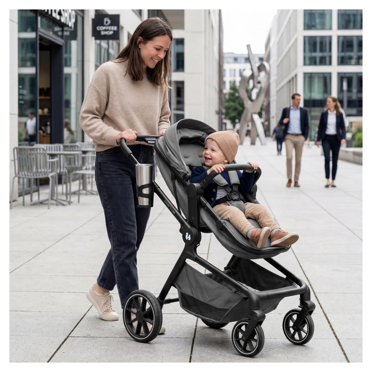 hauck Convert N Care Carrito Bebe 2 en 1 desde el Nacimiento hasta 22 kg - Capazo Convertible en Asiento Reversible - Protección UV 50+ - Ruedas de Goma - Con Adaptadores para Grupo 0+ - Gris
