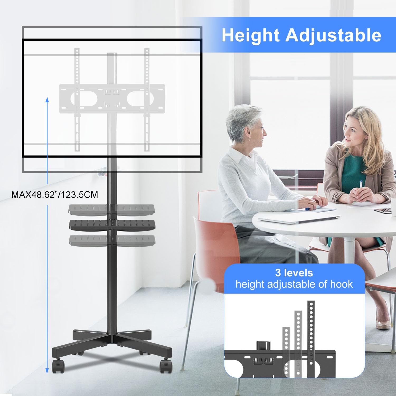 Suptek Supporto per TV con Ruote, LCD/LED da 21 a 60 Pollici, Carrello con Vassoio, Regolabile in Altezza, Fino a 35 kg, VESA 400 x 400 mm