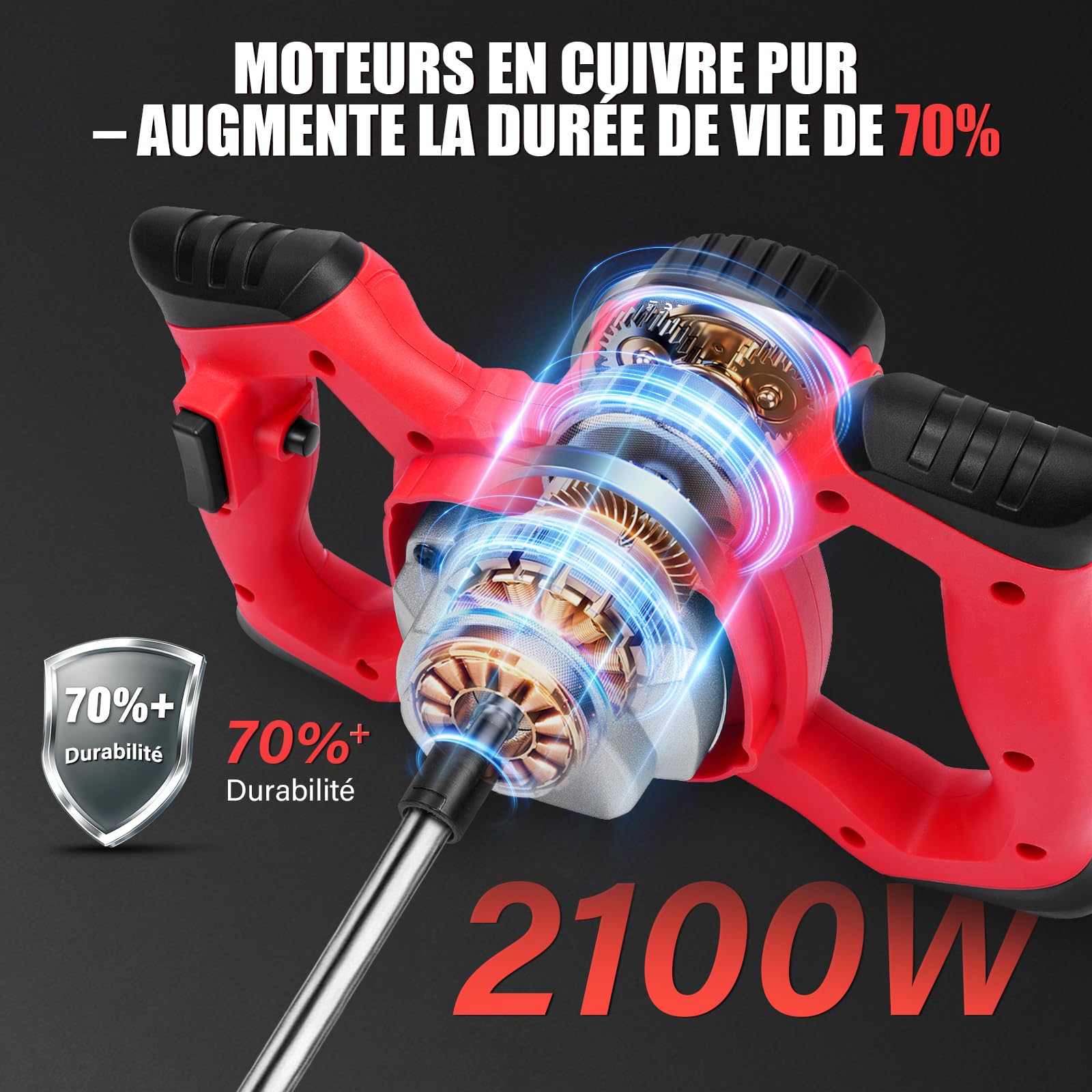 Anbull Malaxeur Mortier Colle, mélangeur pour peinture et mortier 2100W