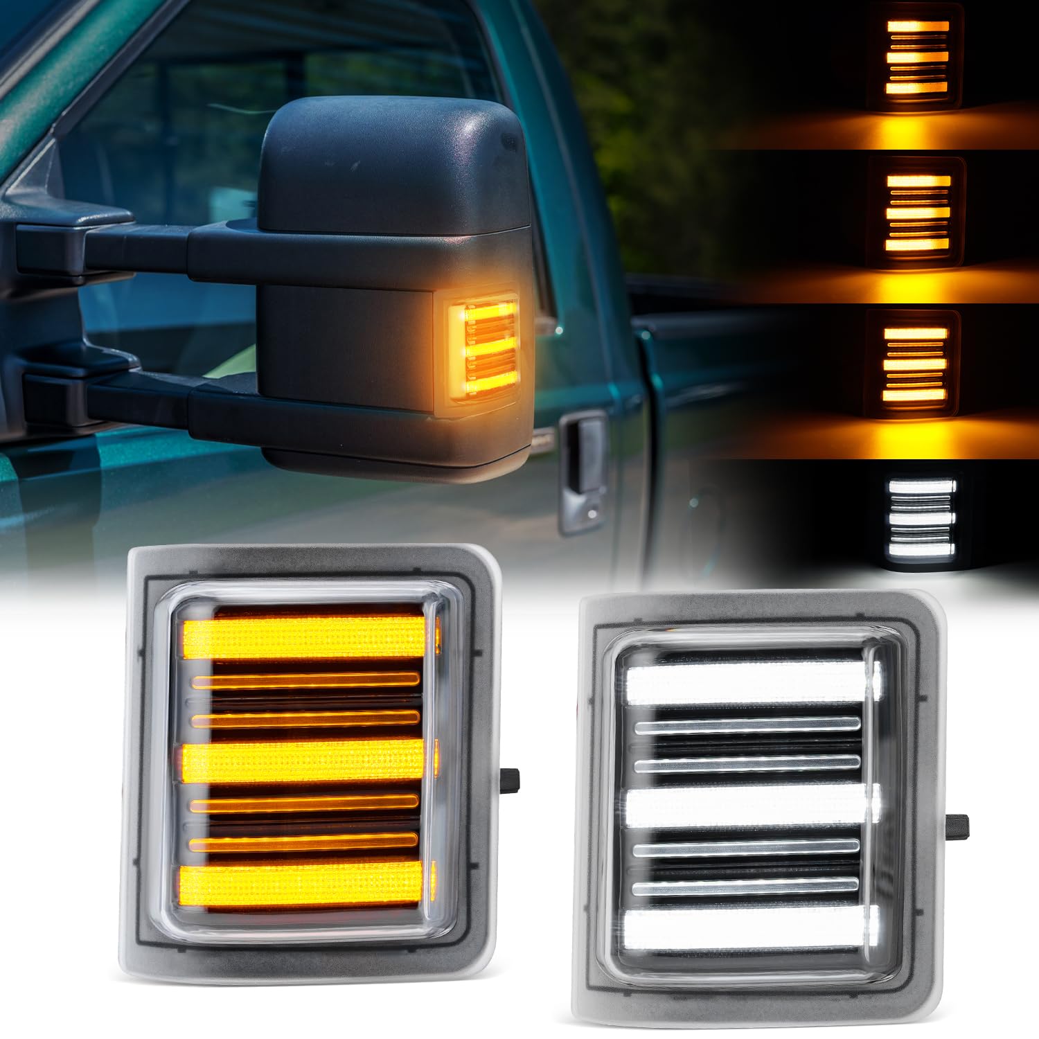 Aexploer LED Side Mirror Turn Signal Lights Compatible with Super Duty F250/F350/F450/F550 2008-2016,Swithback Turn Signal Light & DRL Clear Lens