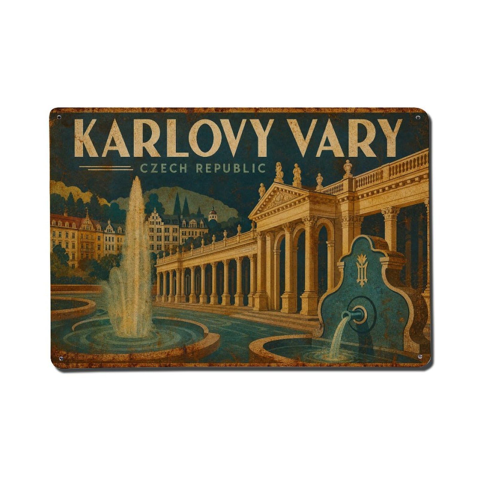 Metal Tin Sign Travel Retro Czech Republic Karlovy Vary