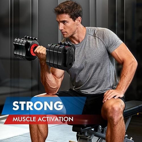 Miniatura 7 de Juego de mancuernas ajustables de 22.5 libras, mango antideslizante, juego de mancuernas de gimnasio de 5 niveles con cambio de peso libre, ranuras