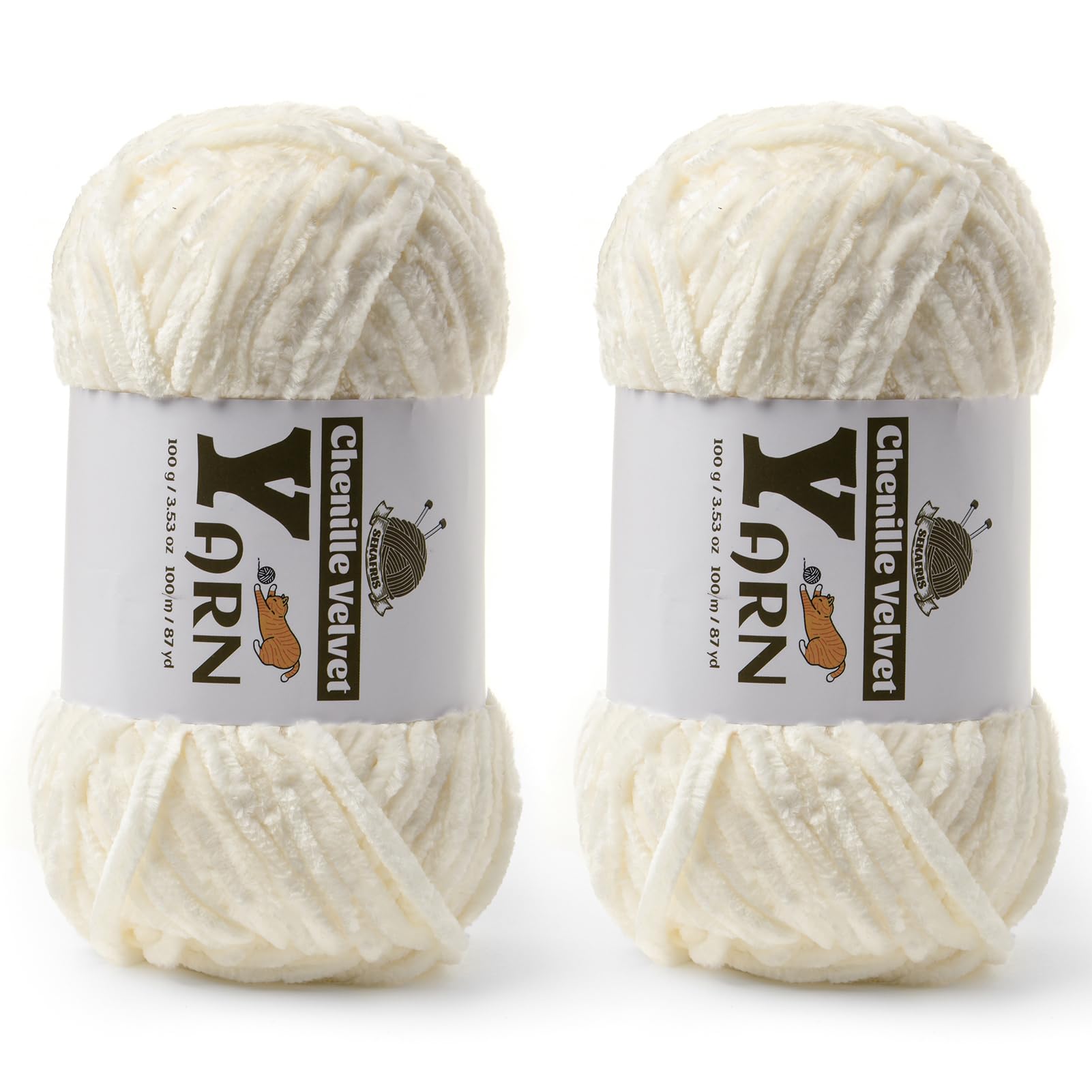 Chenille Crochet White Yarn 2 Pack