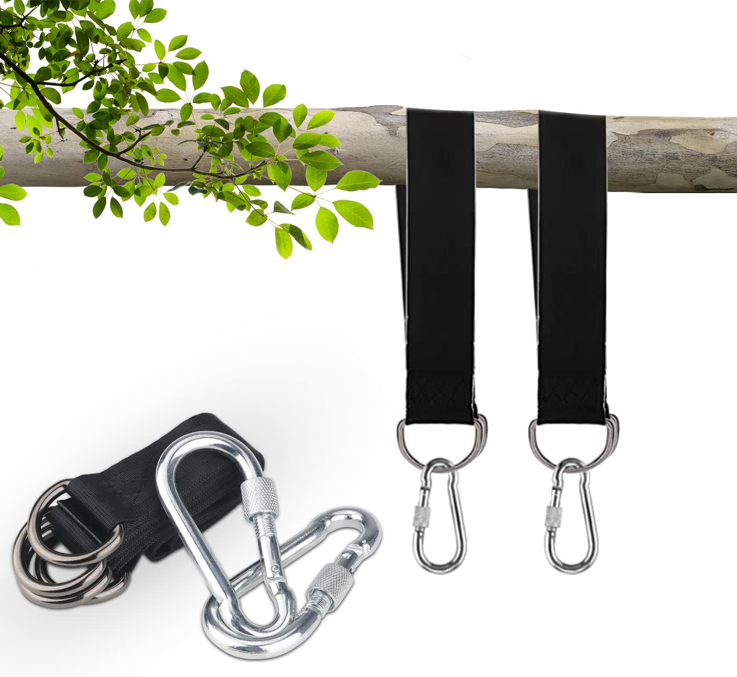 Tree Swing Hanging Strap(Set Of 2) Swing Straps Hanging Kit with Two Sturdy Zinc Alloy Carabiners Hammock tree Straps For Swings and Hammocks