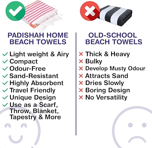 Miniatura 7 de PADISHAHHOME Toalla de playa turca de gran tamaño, 38 x 71 pulgadas, 100% algodón turco, sin arena, de secado rápido, extra grande, a rayas, toalla