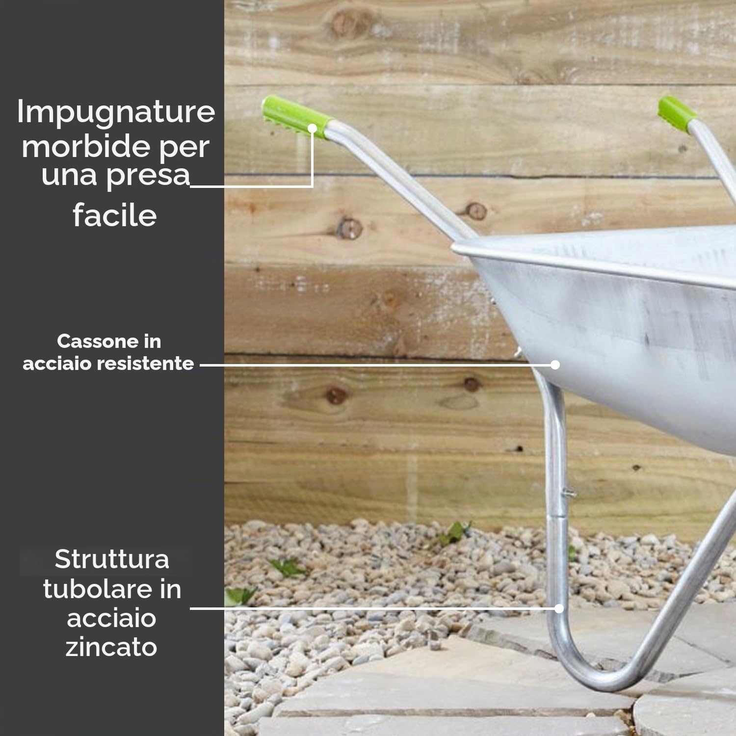 Neo® 65L, carriola da giardino con telaio in acciaio zincato e ruota pneumatica