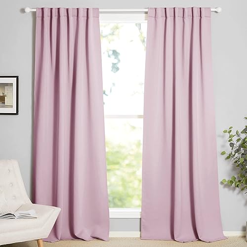 Miniatura 6 de Cortinas opacas con pestaña trasera y bolsillo para barra, cortinas opacas sólidas con aislamiento térmico para sala de estar, dormitorio (negro,