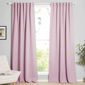 KEMCO Back Tab and Rod Pocket Blackout Curtains Solid Thermal Insulated Blackout Curtains for Living Room, Bedroom Baby Pink, 72 Inch Wide by 63 Inch Long- 1 Panel