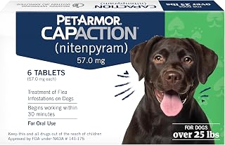 PetArmor CapAction Fast-Acting Oral Flea Tablets for Dogs Over 25 lbs - Kills Fleas in 30 Minutes, 6 Doses