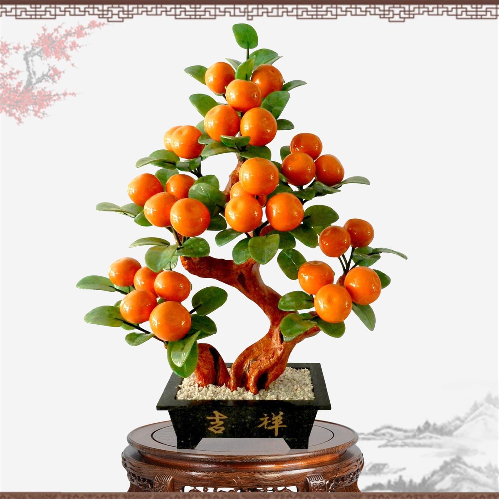 Bonsaï Artificiel Plante en Pot de SimulationTree, Plante Verte Artificielle d'arbre sculpté par Jade for Le Bureau à Domicile
