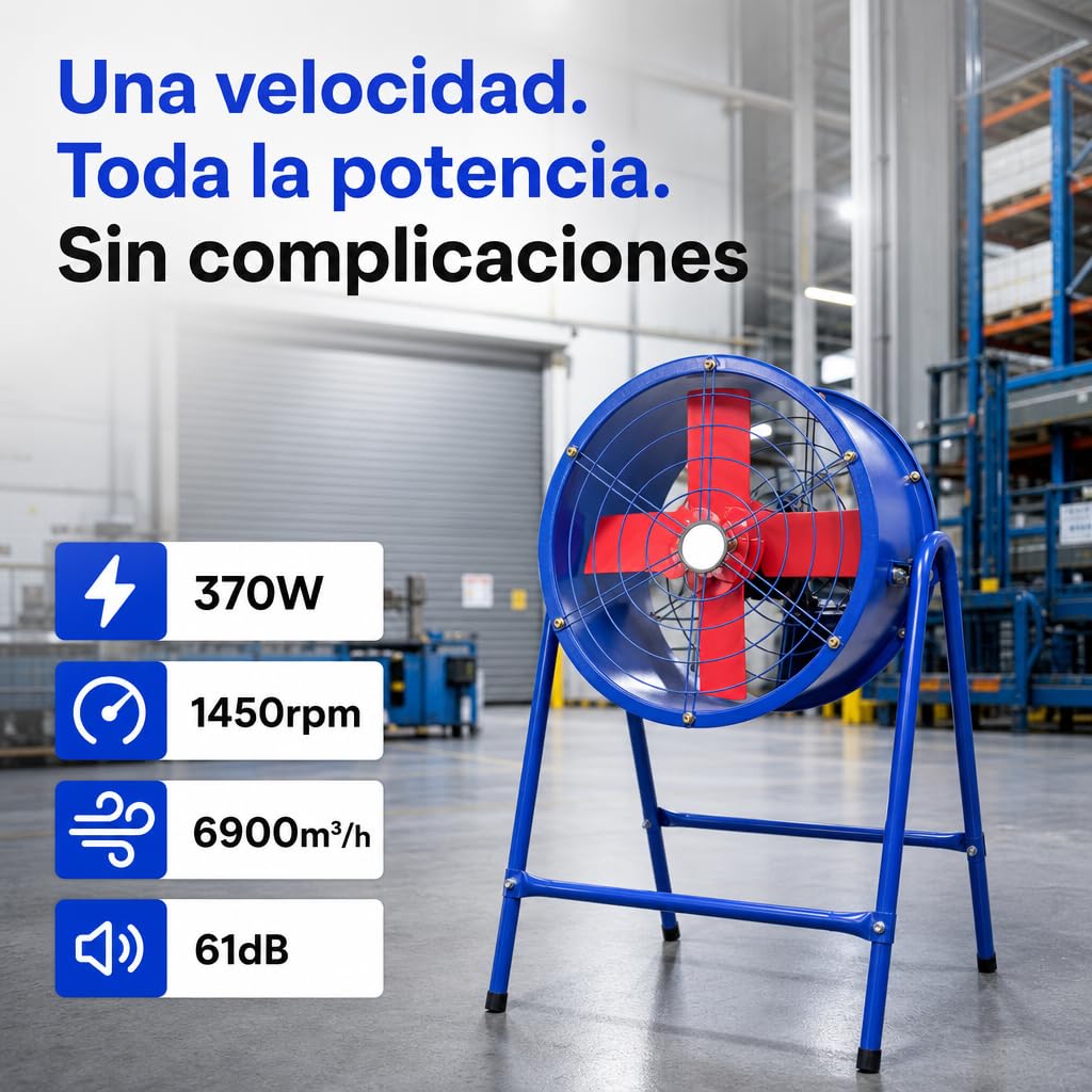 LUMIKING Ventilador de Pie Industrial con Soporte | 370 W con 4 Aspas Metálicas | Extractor de Aire Grande de 98 cm x 48 cm de diametro x 27 cm | Para Grandes Superficies (370 W)