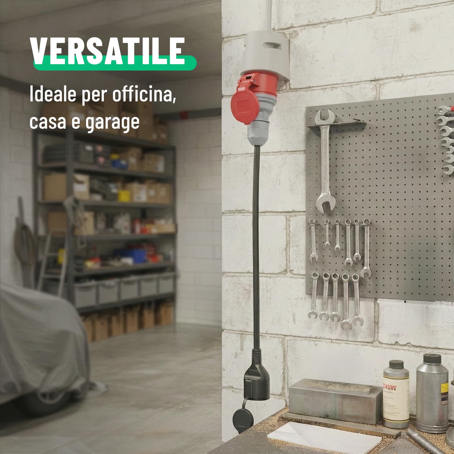 greate Adattatore CEE 16A a presa Schuko - da 400V a 230V 16A con cavo 50 cm e IP44 - spina CEE a presa Schuko 230V