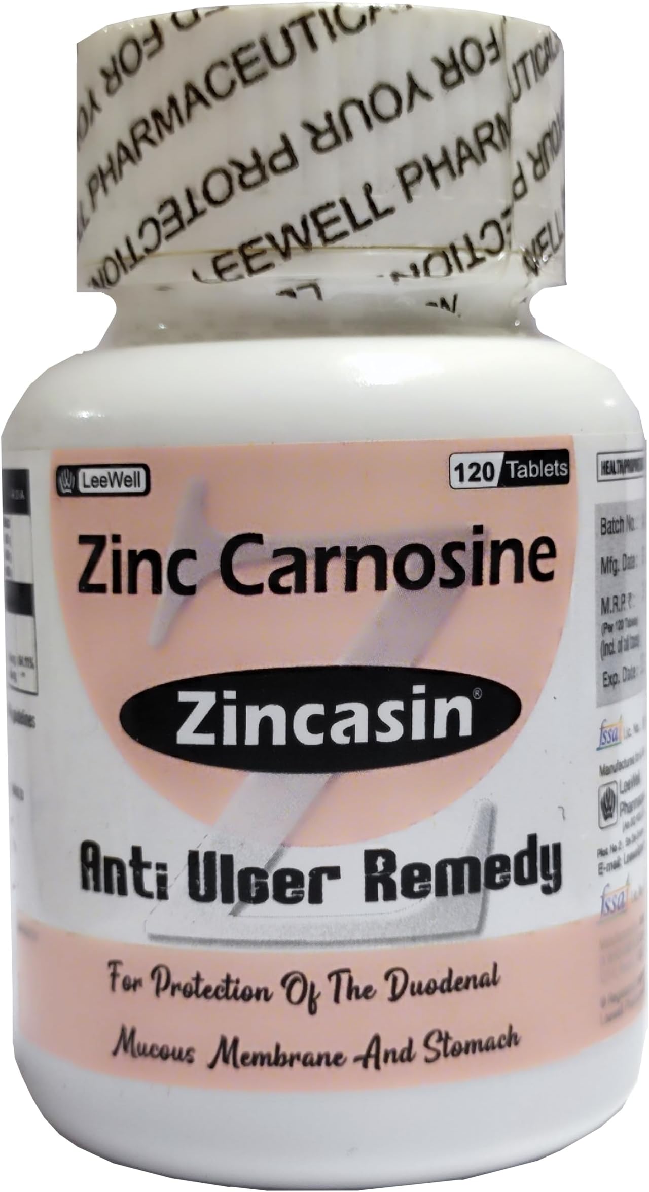contains Zinc Carnosine 75mg Supplement | Stomach Ulcer Healer, Mucosa Protection | Leaky Gut care | Supports Gastric Lining, Digestive Tract, Bloating, IBS, IBD Support - 120 tablets Gluten-free