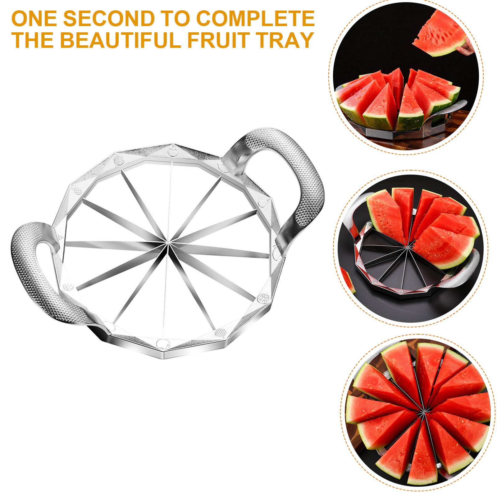 Obstschneider aus Edelstahl, 12 Klingen, rutschfester Griff, robuster Wassermelonen-Ananasschneider für Küche (12 Klingen-G)