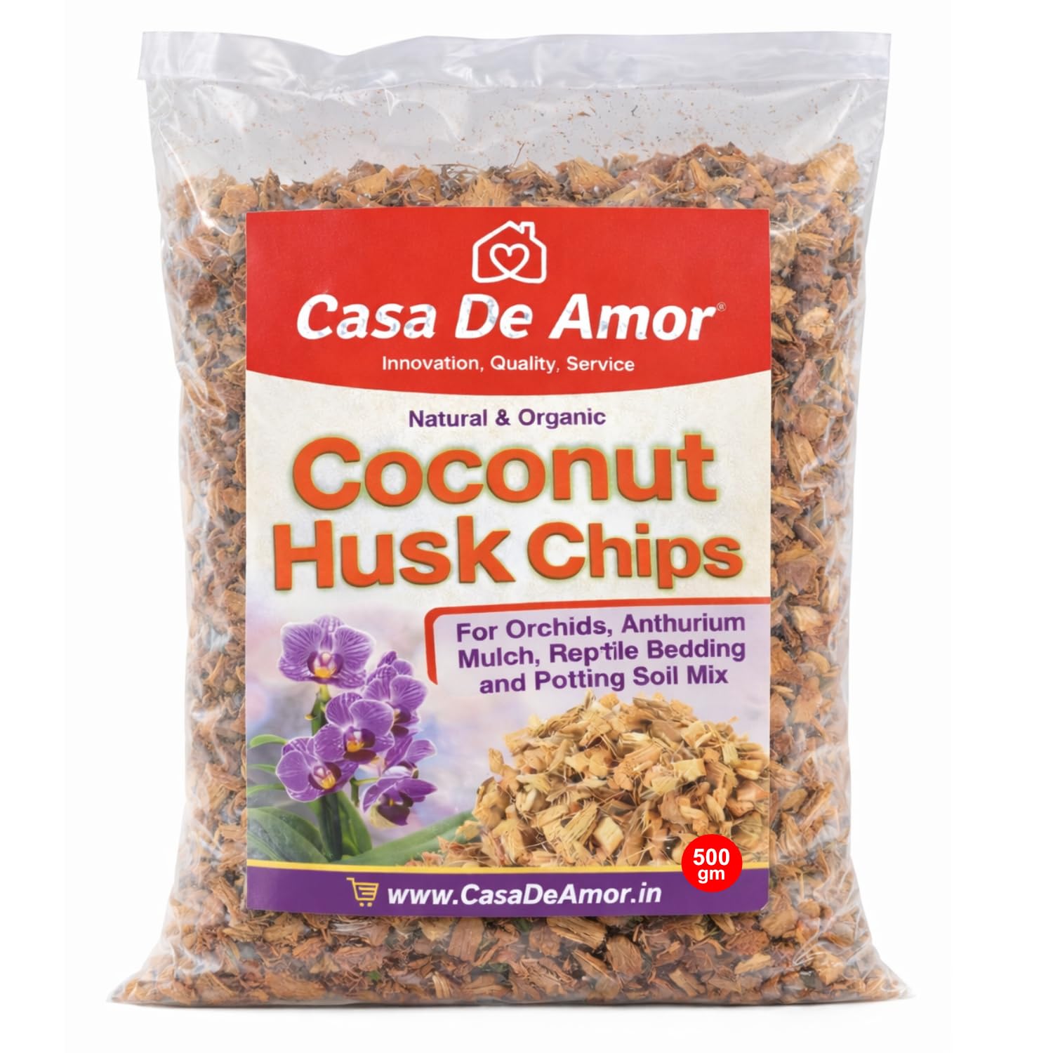 Casa De Amor Natural Coconut Husk Chip Fiber For Orchids, Anthurium, Mulch, Reptile Bedding, Potting Soil Mix For Indoor & Outdoor, Growing Media (500 gm),Organic