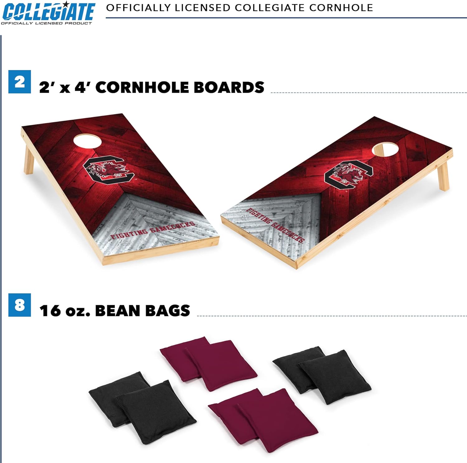 Wild Sports 2' x 4' Regulation Size College Set with Direct Print HD Team Graphics Great Gift for Any NCAA Fan! Bean Bag Toss Family Outdoor Game