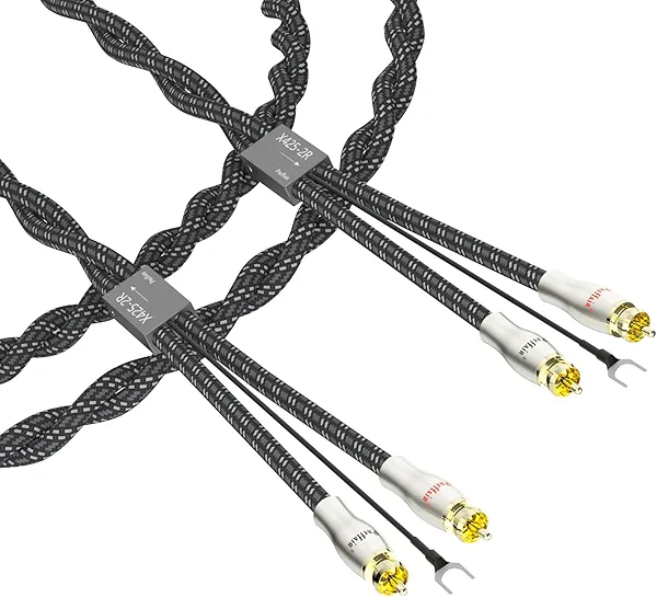 Preffair Turntable Cable with Ground Wire Phono RCA Cable Gold Plated Dual RCA Stereo Phono Interconnecting Wire for Preamp, Record Player, Amplifier (X425-2R, 3.3FT)