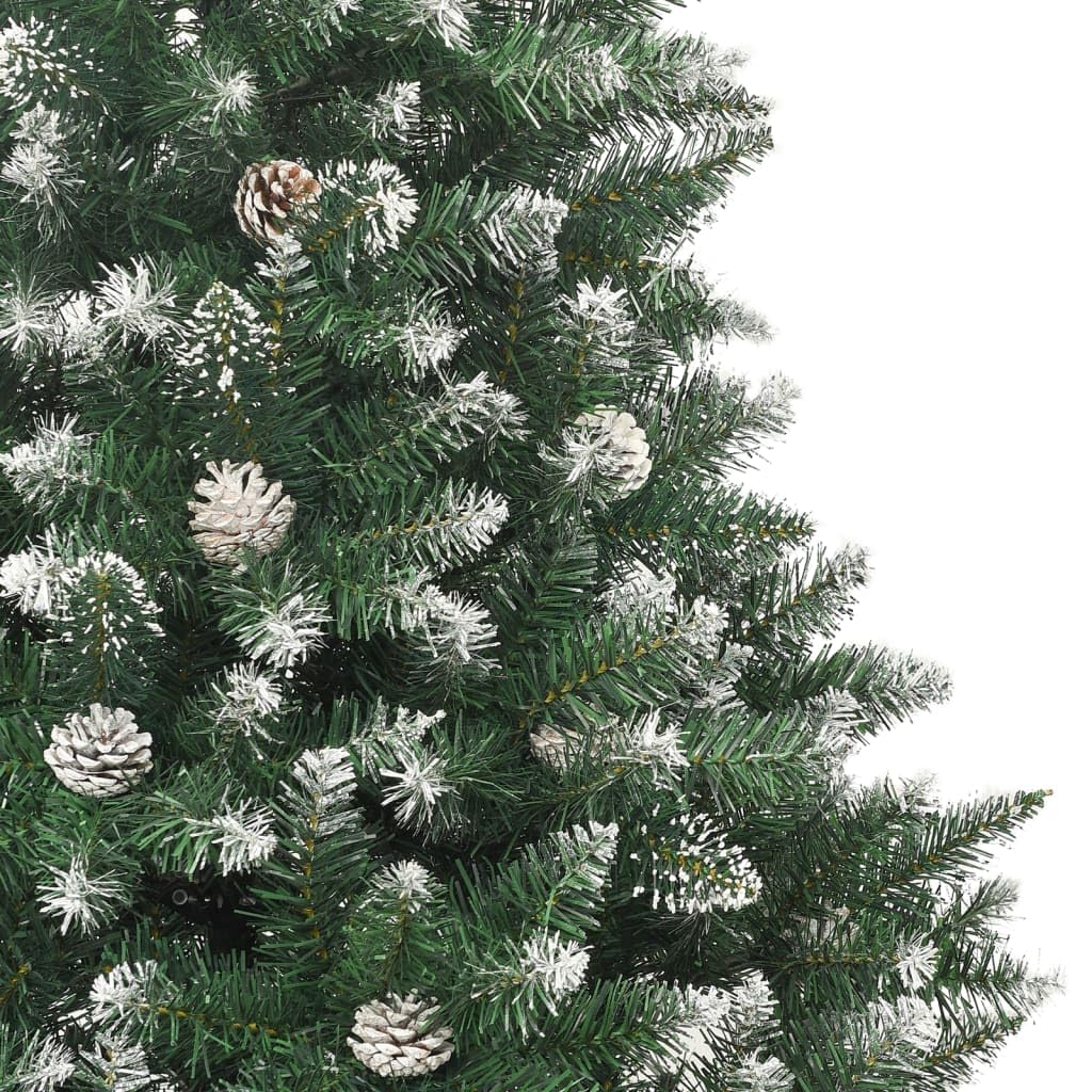 Árbol de Navidad artificial de 180 cm, diseño plegable, con soporte de acero y conos, verde y blanco nieve, para salón, pasillo y oficina